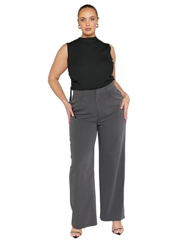 Image of Elendra Cotton Blend Wide Leg Pants for Women | HIGH Waist Formal Baggy Pants
