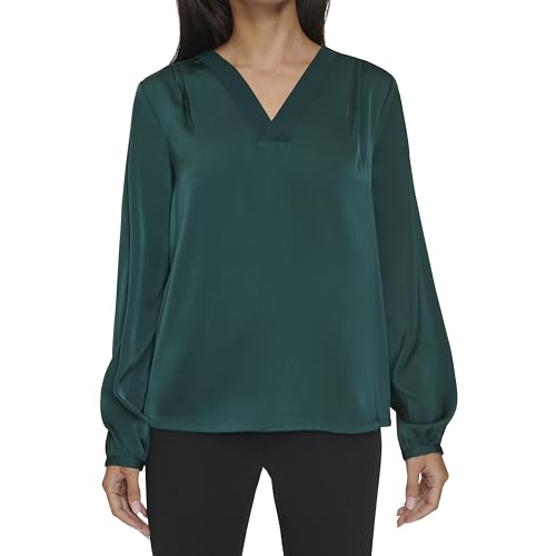 Image of Calvin Klein Womens V Neck Long Sleeve Blouse