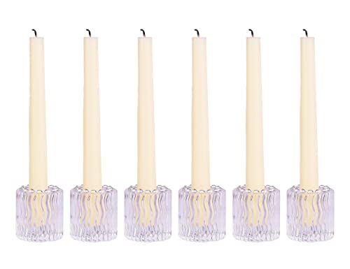 Dounx Candle Holders Set Of 6, Round Candlesticks For 7/8" Taper Candles, Bling Diamonds Accent, Vertical Striped Design, Made Of Clear Crystal Glass, Ideal Decor For Home And Wedding #TOP6