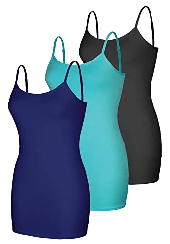TAIPOVE Chaleco largo con correa ajustable para mujer, camiseta básica de punto de algodón, camiseta sin mangas casual elástica para mujer, 3 paquetes, Negro/Azul marino/Aqua, XL Cover