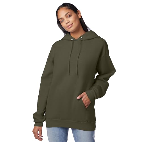 Image of Hanes Men's, EcoSmart, Cotton-Blend Hooded Sweatshirt, Plush Fleece Pullover Hoodie