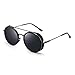 Produktbild JIM HALO Retro Rund Steampunk Sonnenbrille Für Damen Herren Kreis Linsen Metall Rahmen(Glänzender Schwarzer Rahmen/Graue Linse)