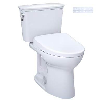 TOTO Drake Transitional WASHLET+ Two-Piece Elongated 1.28 GPF TORNADO FLUSH Toilet with S7 Contemporary Bidet Seat, Cotton White - MW7864726CEG#01