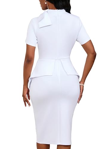 Image of PerZeal Women's Fashion Peplum Bodycon Short Sleeve Work Dresses Bow Club Ruffle Pencil Formal Cocktail Dress