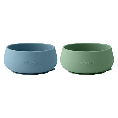 NumNum Suction Bowls | Extra Strong Suction | Non-Slip Design | Durable 100% Food Grade Silicone BPA-Free | for Babies & Toddlers 4 months+, 2 Baby Bowls (Blue/Glacier Green) Cover