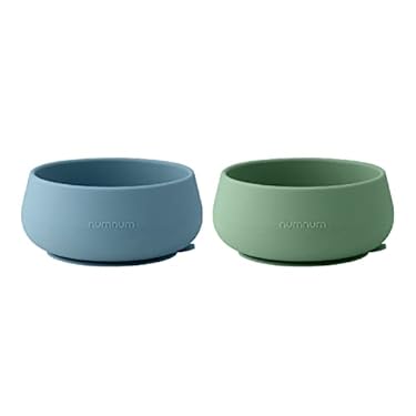 AMAZON - numnum Suction Bowls | Extra Strong Suction | Non-Slip Design | Durable 100% Food Grade Silicone BPA-Free | for Babies & Toddlers 4 months+, 2 Baby Bowls (Blue/Glacier Green)