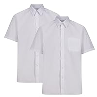 Trutex 2 Pack Short Sleeve School Shirts Boys (3-16+ Years) Non-Iron Boy's Button-Down Shirts, 2 x Boys Short Sleeve School Shirts, Durable Boys School Shirts - Genuine School Uniform White