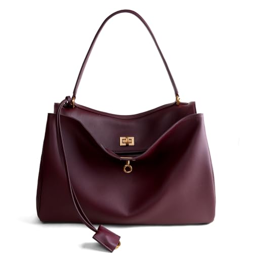 Image of hedexe Genuine Leather Tote Bag for Women: Soft Cowhide Shoulder Handbags for Ladies - Satchel Purse for Travel Work(Large)