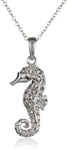 Amazon Collection womens Sterling Silver Seahorse Pendant Necklace Made with Crystal (18')