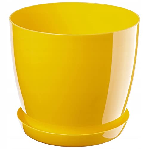 B2C Plant Pot Flower 20 Colours 9 sizes Gloss Plastic Plant Pots Planter Saucer Tray Deco (23 cm/ 9 inch, Yellow)