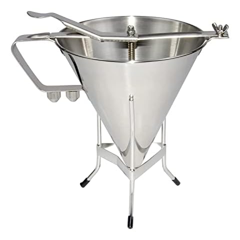 uyoyous Confectionery Funnel Stainless Steel Piston Funnel with Stand, 1.8L Baking Dispenser Funnel with Three Nozzles for Baking Cake Desserts Making Bakery Use Cover