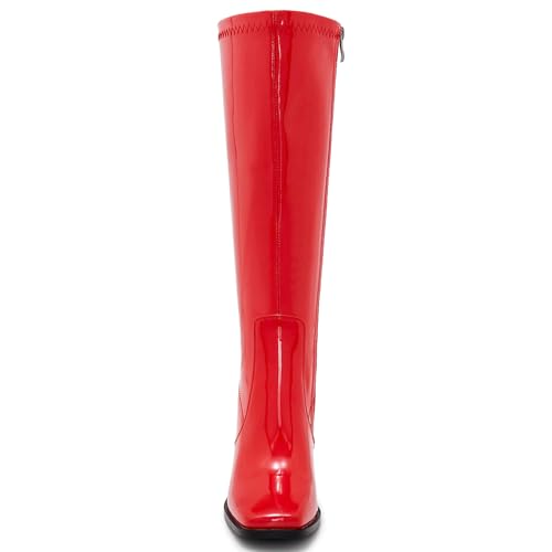 Image of Knee High Boots for Women - Wide Calf Boots with Zipper, Square Toe Tall Leather Boots, Chunky Heel Fashion Long Boots