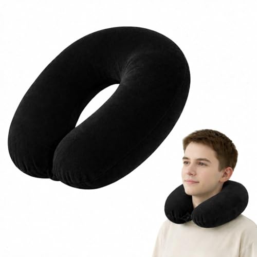 Image of Travel Neck Pillow | Soft & Supportive Fiber Filling | Washable Cover for Flight, Train & Car Travel | Comfortable U Shape Neck Support Pillow - Black