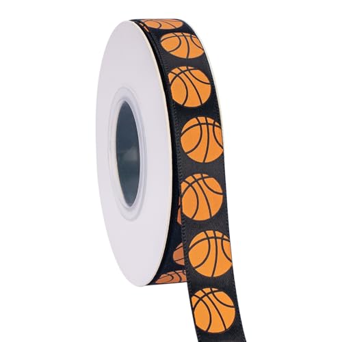 Basketball Ribbon 5/8-Inch x 25-Yard Black Use for Team Hair Bows Wreath Sport Lanyards Gift Wrapping Party Decoration All Crafting and Sewing (Black 25 Yard)