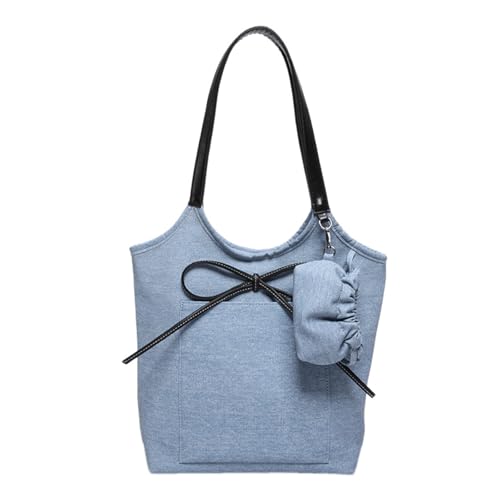 Bow Purse 2 Pcs Denim Bow Purse with Wallet Jean Tote Bag with Mini Drawstring Pouch Trendy Shoulder Bag Gifts