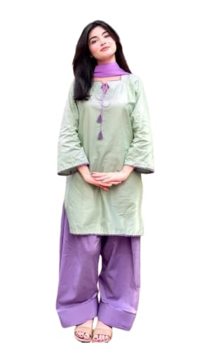 Image of ANNI DESIGNER Farshi Salwar Suit for Women | Viscose Blend Solid Straight Kurta with Dupatta | Farsi Farasi Parsi Salwar Suit Indian Office Party Wedding Outfit 3 Piece