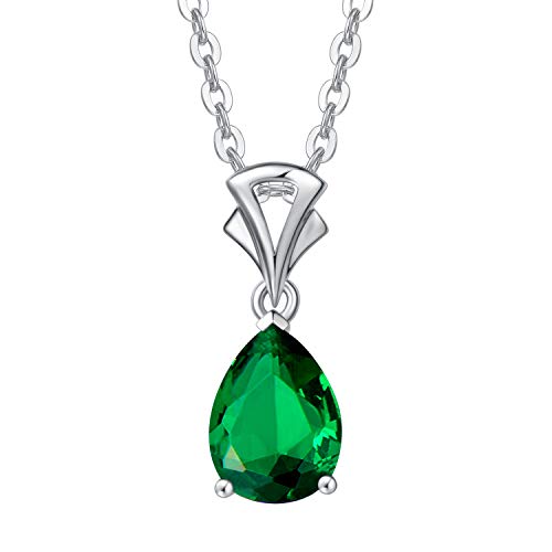 FANCIME Colgante de gota de oro blanco 585 de 14 quilates sólido con piedras preciosas sintéticas de plata de ley 925, collar minimalista para mujeres y niñas, con caja de regalo, longitud de la