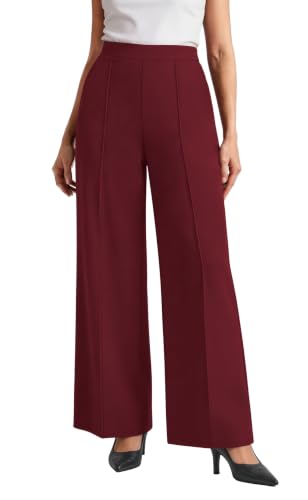WIHOLL Wide Leg Dress Pants for Women High Waisted Work Trousers Business Casual Slacks Palazzo Pants Dark Red