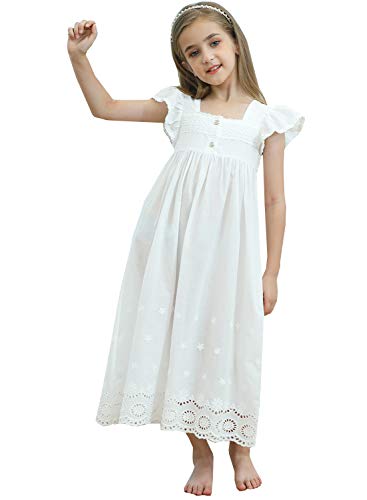 PUFSUNJJ Lovely Girls Princess Nightgown Soft Cotton Sleepwear Kids 3-12 Years