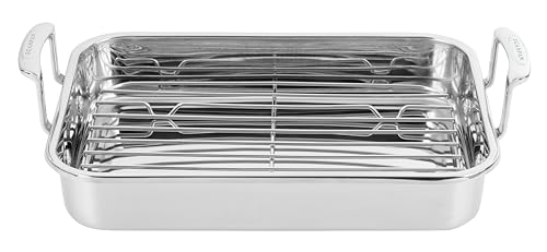 Scanpan STS Stainless Steel Roasting Pan with Rack 42 x 26 cm, Oven Safe, Dishwasher Safe