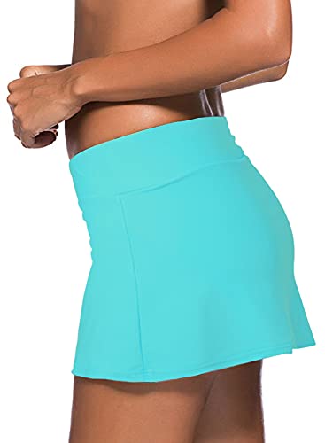 Image of REKITA Women Swim Skirt Solid Color Waistband Skort Bikini Bottom