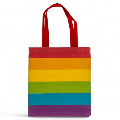 MIJOMA Baumwoll-Beutel Pride: Shopping Bag mit Regenbogenstreifen, 35x40 cm, aus 100% Baumwolle, Vielseitige Tragetasche Rainbow für den Alltag