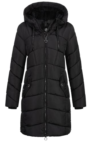 NEW VIEW Damen Winterjacke Steppmantel mit Kapuze L60314FC03 Schwarz (Black) XL