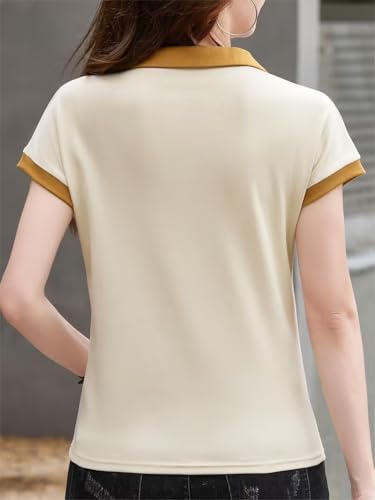 Image of GLASGO Pure Cotton Regular Fit Plain Solid Classic Polo Collar Half Sleeve T-Shirt for Women (Colors: Beige, Mustard, Gray, Pink)