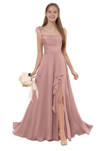 Spaghetti Straps Junior Bridesmaid Dresses Chiffon Flower Girl Dress for Wedding Ruffle Formal Dress for Girls