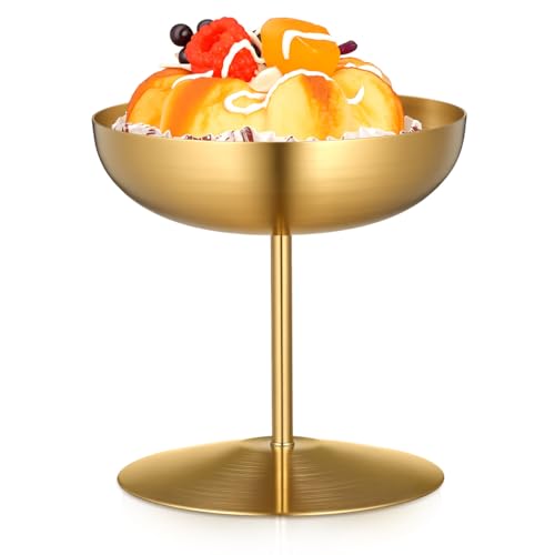 Cabilock Stainless Steel Ice Cream Cup, Gold Footed Dessert Bowl for Sundae Pudding Sorbet Fruit Salad and Smoothie Serving, Reusable Coupe Cup for Parties Hotels and Family Gatherings