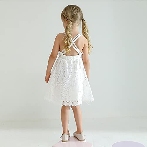 Nileafes Girl Backless Criss Cross Lace Dress Sleeveless A-Line Party Dresses For Girls Size130 (5-6 Years,1267 White-N) #TOP5