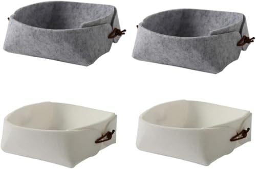 KOMUNJ Lot De 4 Petits Paniers De Rangement Pliables En Feutre Pour Télécommande Clés Collations Petits Objets Gris Blanc