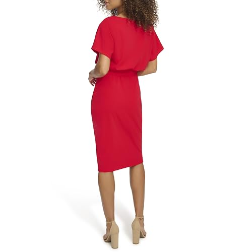 Image of Kensie Womens Short Sleeve Tie Waist Midi Dress