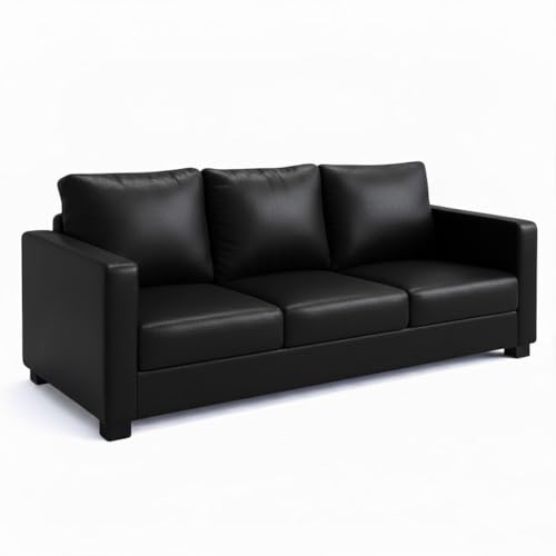 Image of FURNY Haster 3 Seater Leatherette Sofa (Black) Premium Finish | Durable & Comfortable | Ideal for Living Room