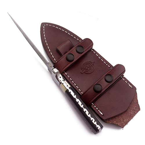 11" Handmade Damascus Steel Fixed Blade Knife – Ultimate Spear Point Dagger for Hunting, Survival, Camping, Hiking and Fishing – Full Tang Micarta Handle with Premium Cowhide Leather Sheath (DCX 22-58)