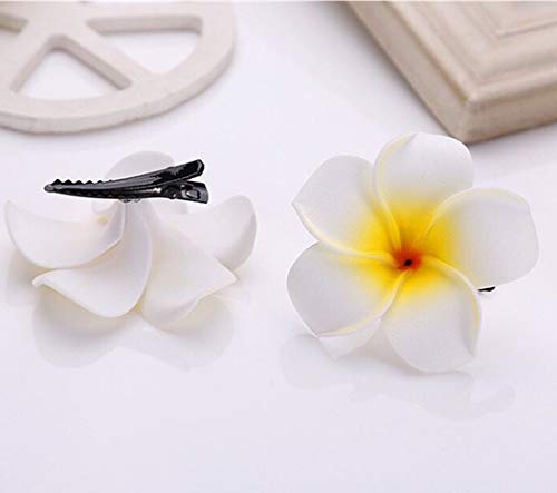 White Artificial Plumeria Rubra Hawaiian Flower Petals Flower Heads Foam Hair Clip For Wedding Birthday Party Beach Decoration (10 Pcs Diameter 2.4 Inch ) #TOP2