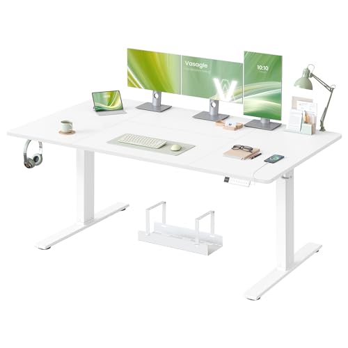 VASAGLE Höhenverstellbarer Schreibtisch, 160 x 80 cm, USB-C-Anschluss, Ablage für