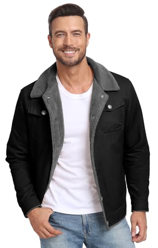 PEGENO Men's Cotton Cargo Jackets Winter Sherpa Lined Fleece Jackets Trucker Jacket2