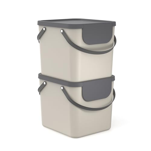 Rotho Albula 2er-Set Mülltrennungssystem 40l für die Küche, Kunststoff (PP) BPA-fr (beige)