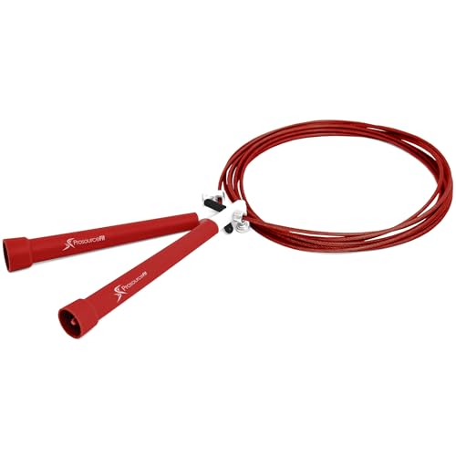 ProsourceFit Speed Jump Rope 10’ Adjustable Length, Super Fast Turning for Cardio, Boxing, Red
