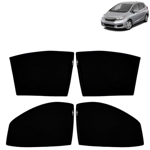 Image of KINGSWAY Car Sun Shade Curtains Only Compatible with Honda Jazz (2018 to 2023) | Z-Black Fix-Type (Non-Magnetic) | UV & Heat Protection | Pack of 4 Pcs