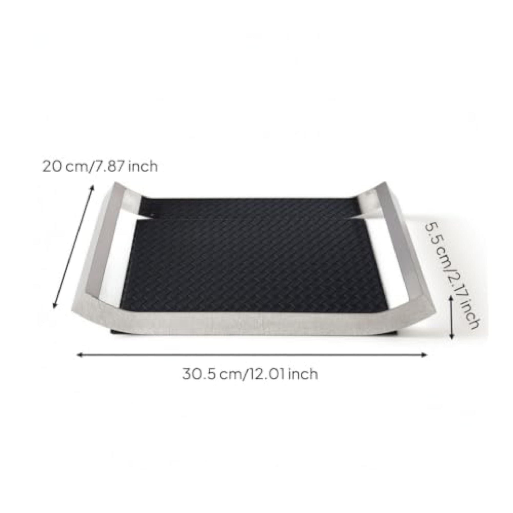 Decorative Rectangular Stainless Steel Tray, Woven Texture Silver