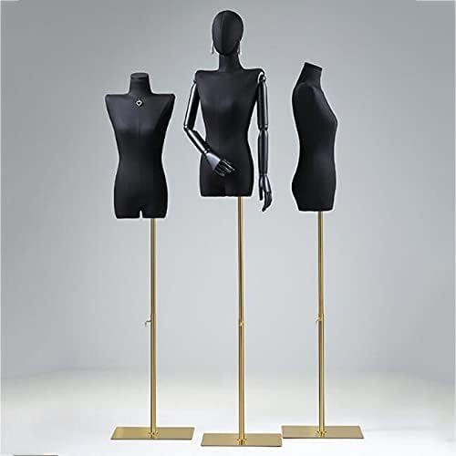 Torso Mannequin Stand, Female Mannequin Torso, Black Polyester Half-Length Clothing Display Frame with Solid Wood Arm, Headless Woman Dress Form,Black-Black