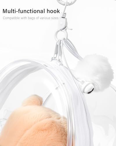 Image of Clear Figure Display Bag with Keychain for Doll, Protective Case for Plush Doll, Clear Hanging Display Cases, Crossbody Doll Storage Bag, PVC Storage Case Cover for Figures Dolls (White, Large)