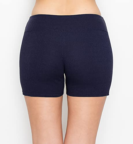 Image of ALWAYS Women's Ribbed Biker Shorts, High Waisted Tummy Control Workout Shorts, 5 inch Inseam, Navy L