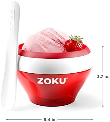 Zoku Ice Cream Maker for thinKitchen:, Compact Make and Serve Bowl with Stainless Steel Freezer Core Creates Soft Serve, Frozen Yogurt, Ice Cream and More in Minutes, BPA-Free, Red