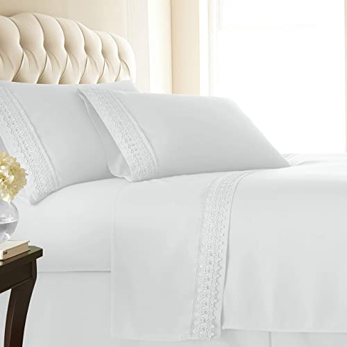 Vilano Lace, 4-Piece, 21-Inch Extra Deep Pocket Sheet Set, Premium Quality, Easy Care, Shrinkage Free Sheet Set With 1 Flat Sheet, 1 Fitted Sheet, 2 Pillowcases, Bright White, California King #TOP15