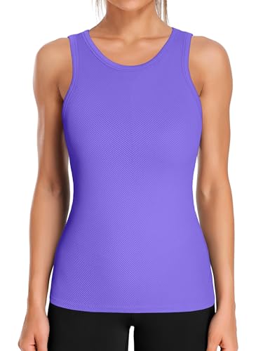Image of ATTRACO Ribflex Workout Tank Tops for Women Seamless Full Length Gym Tops Athletic Yoga Top Built in Bra