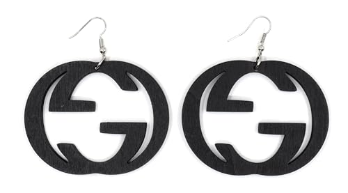Teri's Boutique Double G Letter Wooden Wood Fashion Jewelry Women Dangle Earrings (Black)