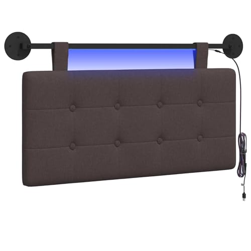 vidaXL Cabecero Colgante con luz LED Marrón Oscuro Tela, Cabecero Moderno, Rectangular, Tapizado para Dormitorio, Montado En La Pared, Decoración Confortable Que Ahorra Espacio
